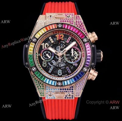 Swiss Replica Hublot Unico King Gold Rainbow 7750 watch Diamond Arabic